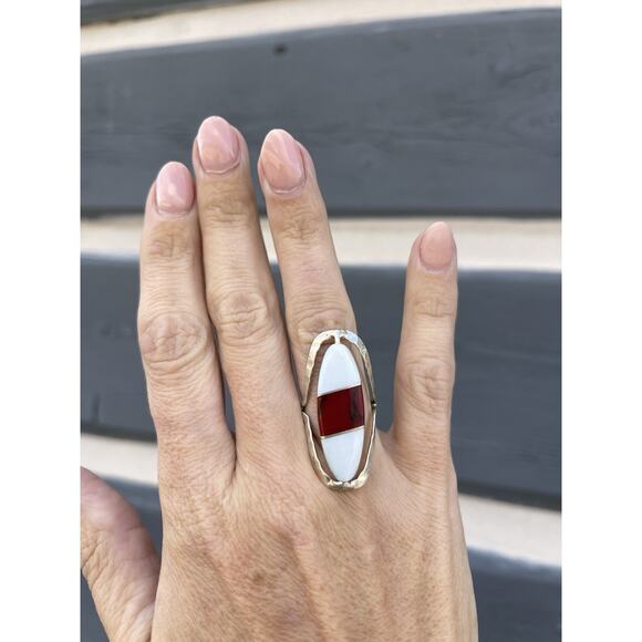 Vintage TAXCO Mexico 925 Sterling Silver FLIP Ring MOP Jasper Black Onyx sz 5.5 - Picture 7 of 9